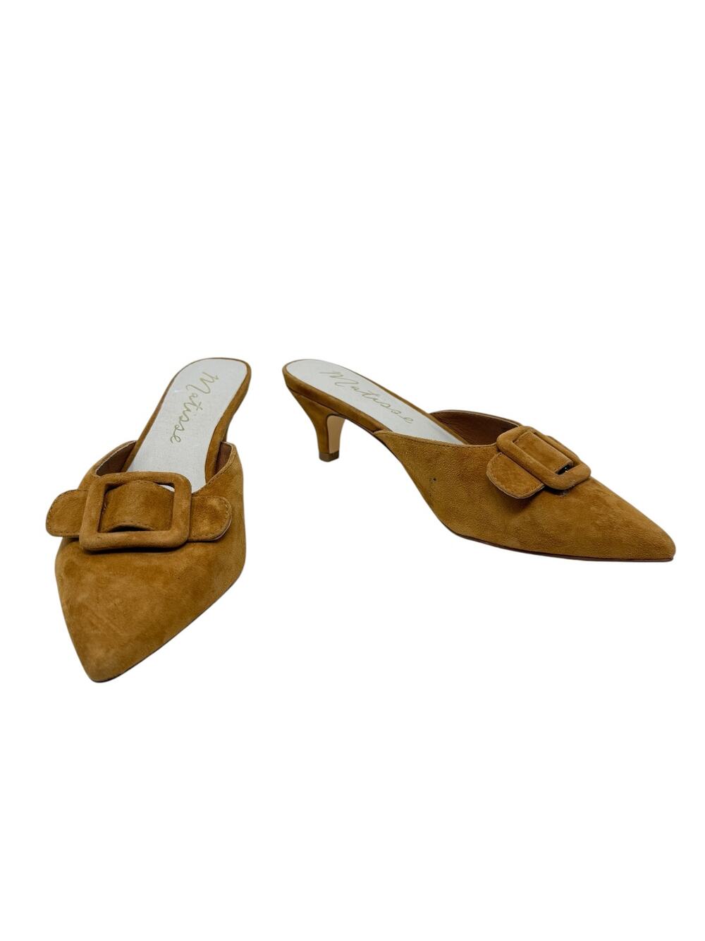 Matisse Layover Suede Buckle Kitten Heel Mule Pumps Cognac‎ Brown Size 7.5